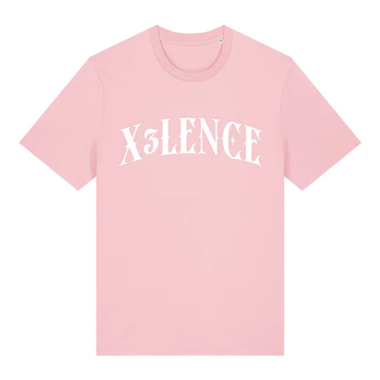 Roze X3LENCE T-shirt van biologisch katoen voor dames en heren, regular fit met wit borstlogo