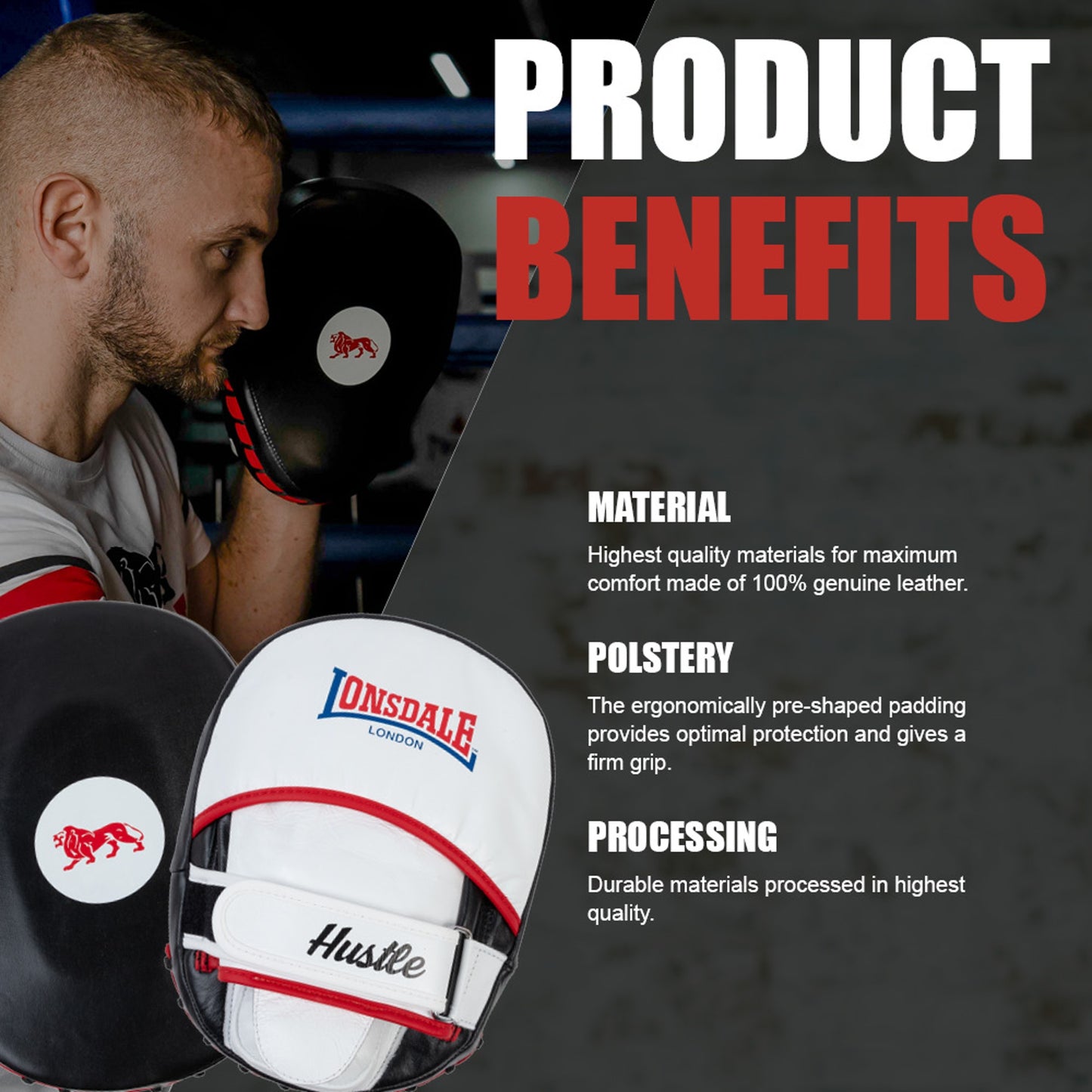 Lonsdale Hustle Focus Mitts- Echt Leer